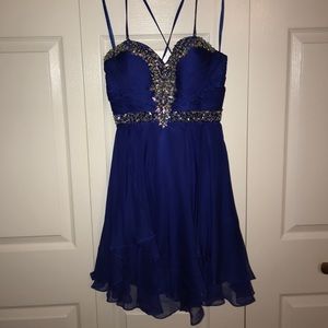 Royal blue dress with rhinestone.